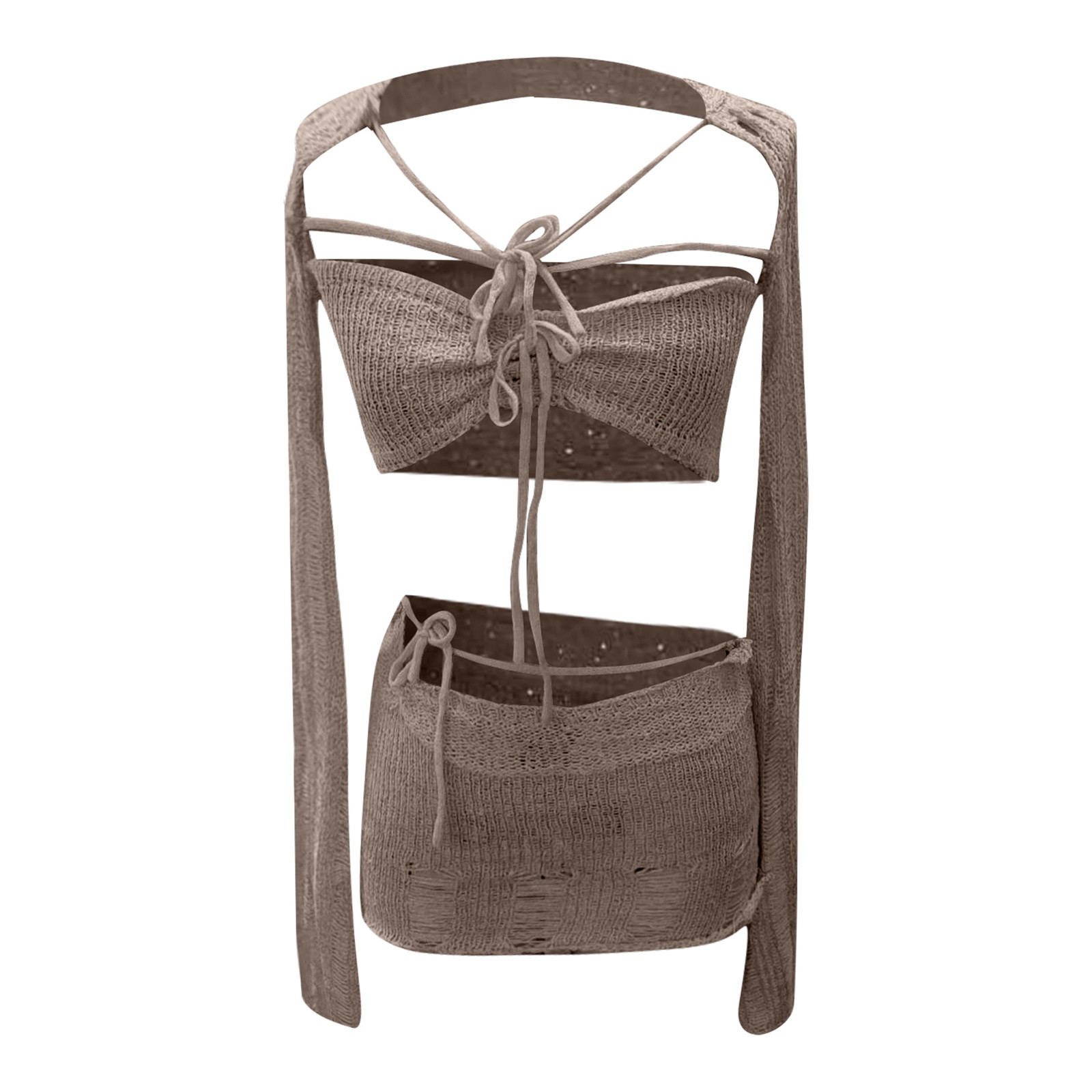 thumbnail image 4 of Conjunto de punto de 3 piezas para mujer: top corto de cuello alto y falda, textura acanalada, hilo de lentejuelas, moderno para fiestas y looks informales., 4 of 4